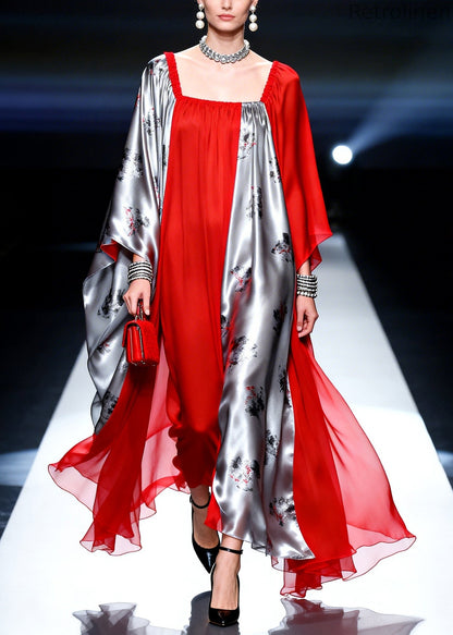 Classy Red Asymmetrical Patchwork Chiffon Maxi Dress Summer
