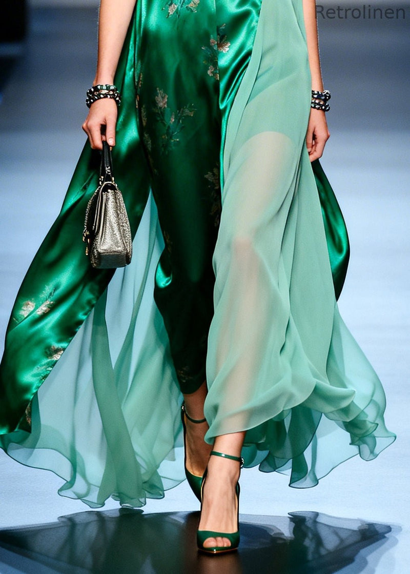 Diy Green Asymmetrical Patchwork Chiffon Holiday Dress Sleeveless