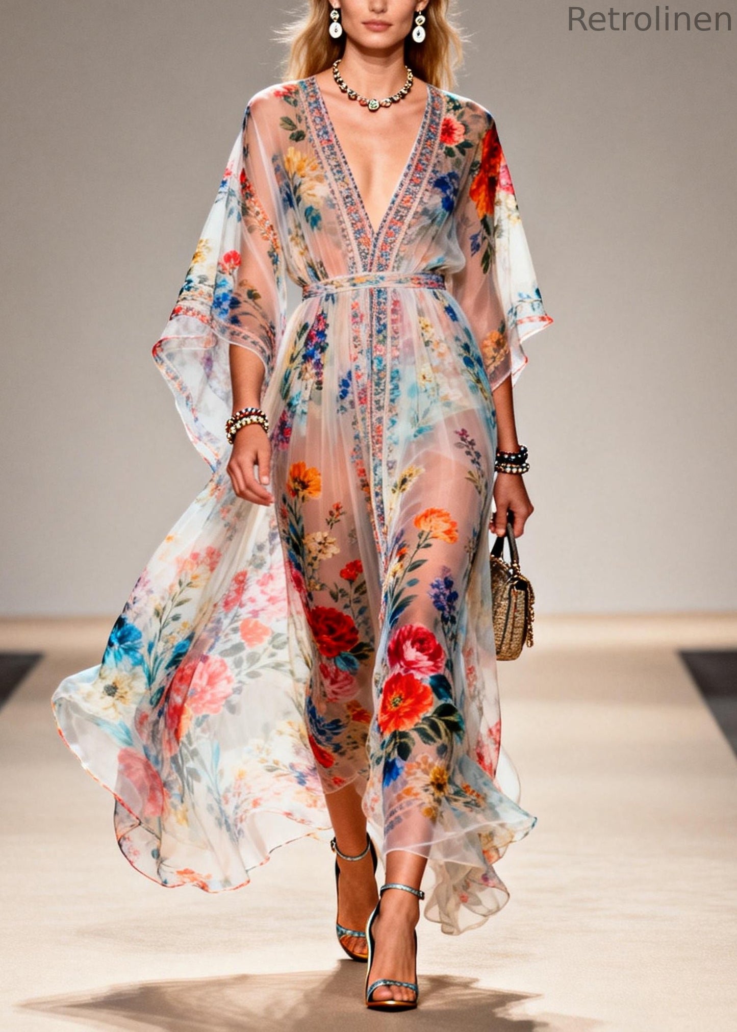 Tunic Print Chiffon Sheer Dresses Summer