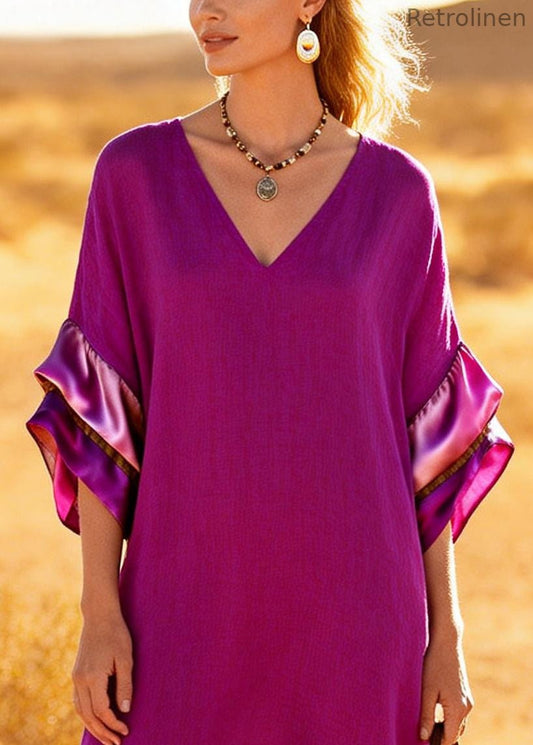 Style Purple Oversized Patchwork Cotton Holiday Dress Summer