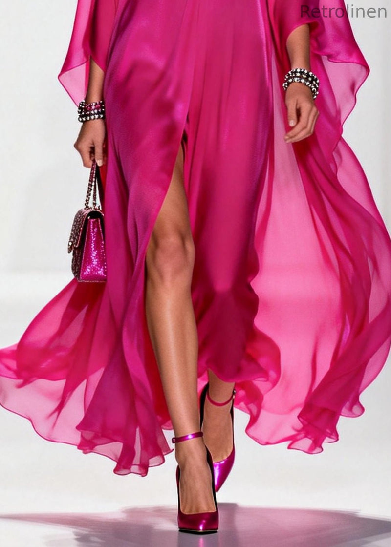 Modern Rose Oversized Side Open Chiffon Vacation Dresses Summer