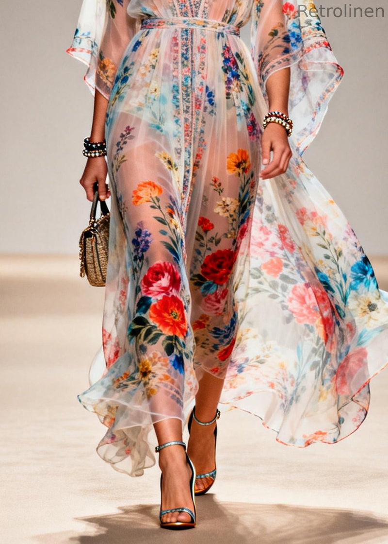 Tunic Print Chiffon Sheer Dresses Summer